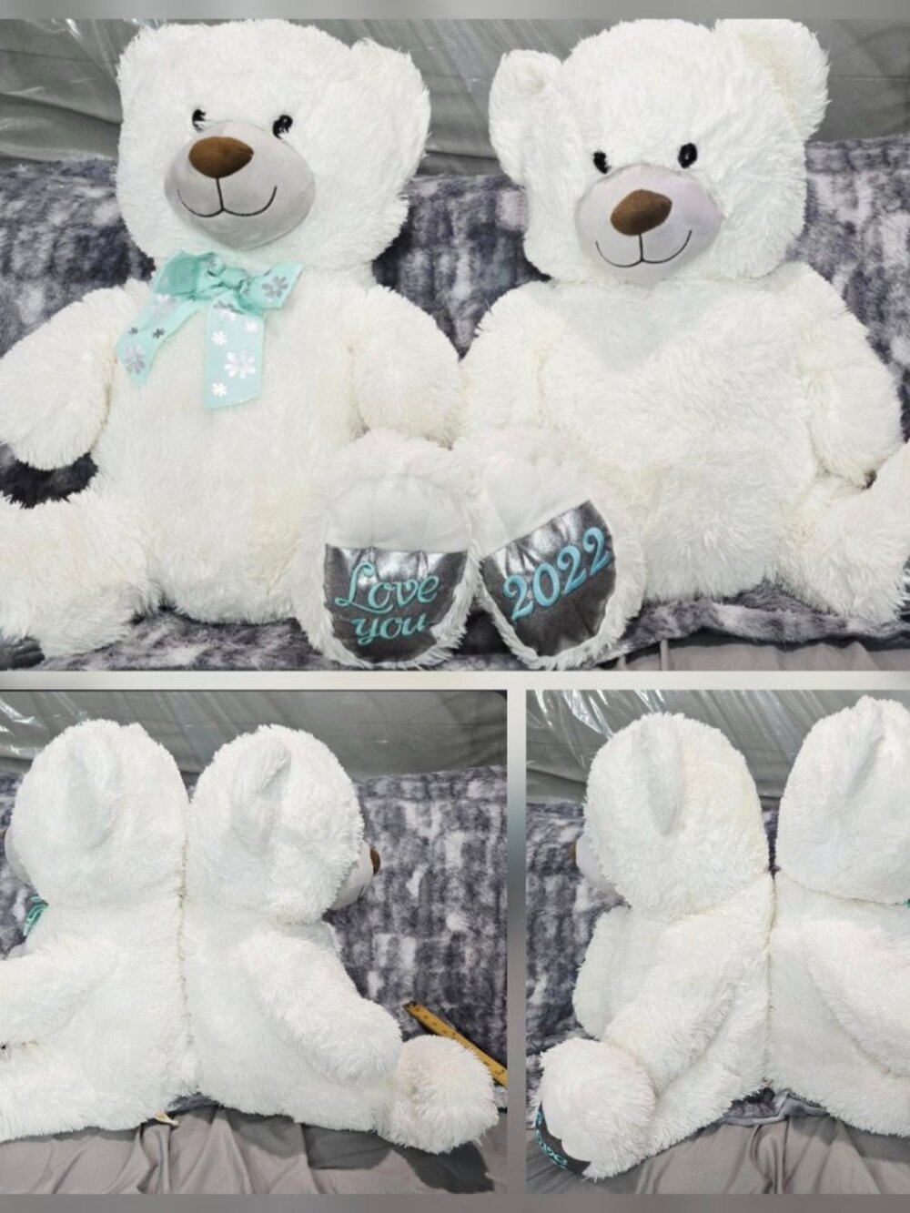 L1/2 MTY International Jumbo White Teddy Bear Plush Set 2022 Love You 24"